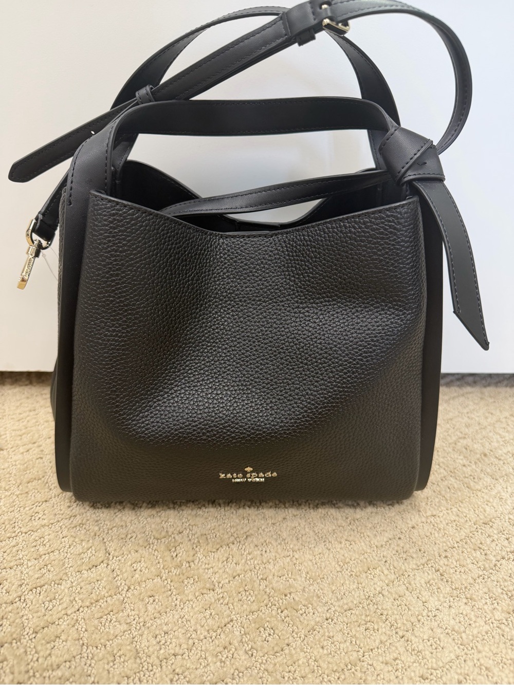 kate spade Black Pebbled Leather Bucket Shoulder Bag with Top Handles